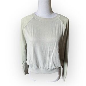 GARAGE Green Gray Cropped Crew Neck Sweatshirt Velour Sleeves Womens Small